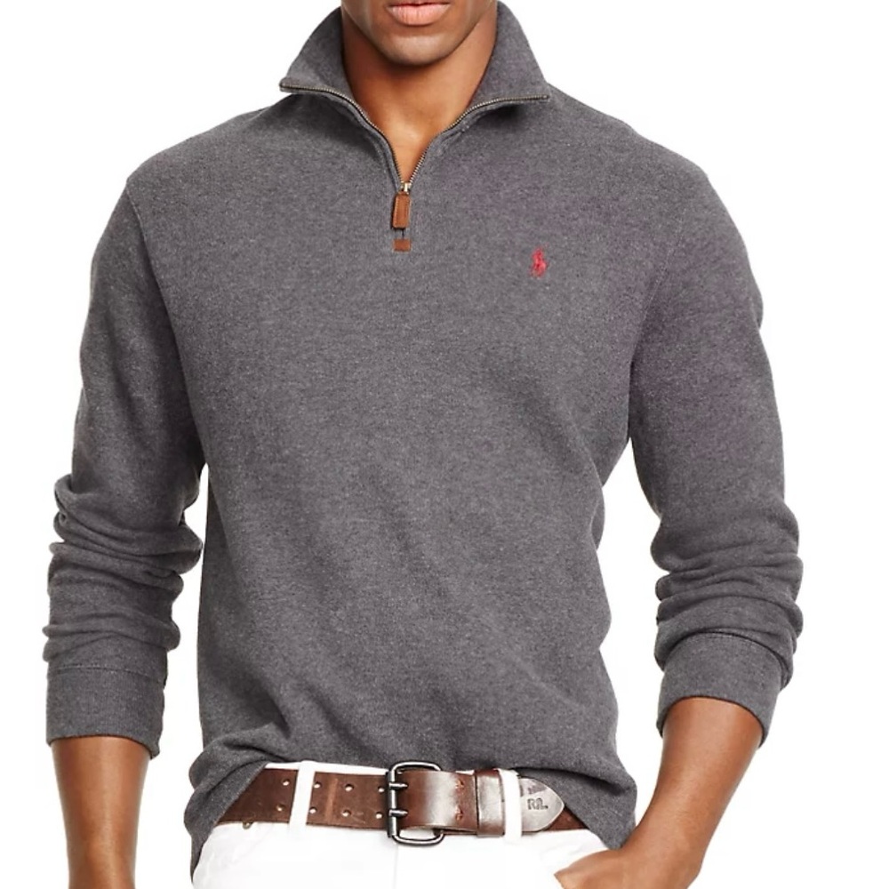 POLO Ralph Lauren cotton 1/4 zip pullover sweater. Men’s Size XL. Gray.